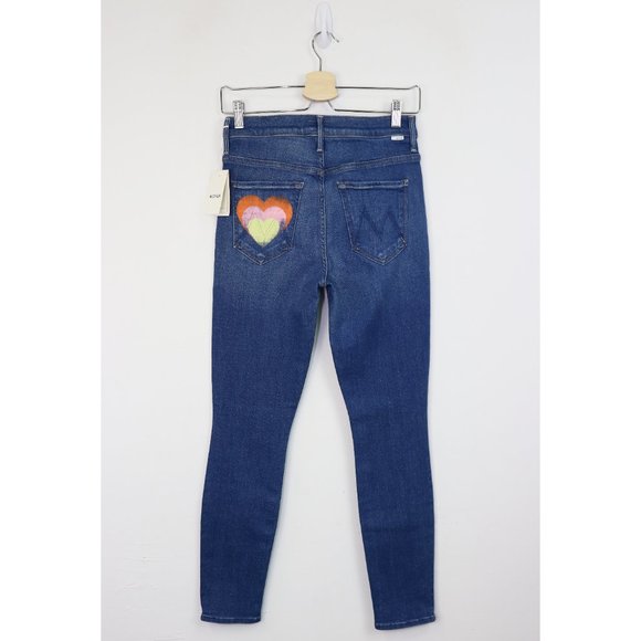 NWT Mother The Super Stunner Ankle Jeans Heart Print Pocket Double Vision 26 - Picture 4 of 8